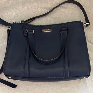 kate spade Navy Leather Satchel with Gold Hardware